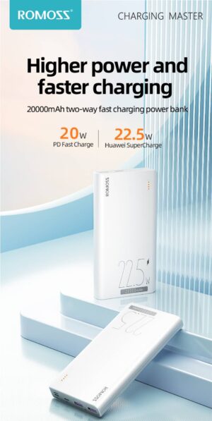 ⁦סוללת גיבוי/מטען נייד ROMOSS Sense 6 22.5W 20,000mAh⁩ – תמונה ⁦2⁩